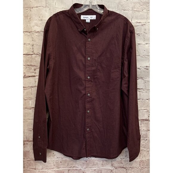 Old Navy Mens Button Up Shirt SLIM FIT Burgundy Long Sleeve Size XL NEW - Picture 1 of 3